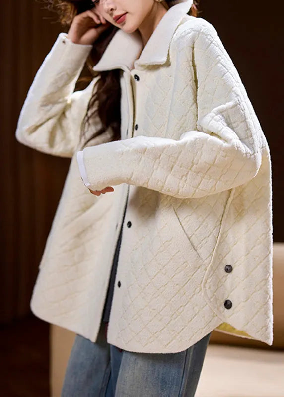 Simple Beige Pockets Button Woolen Coats Spring
