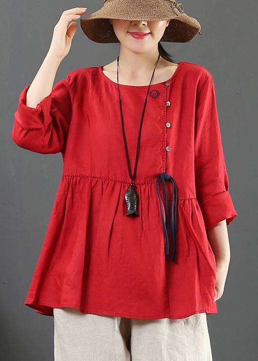 Diy O Neck Cinched Shirts Sewing Red Top