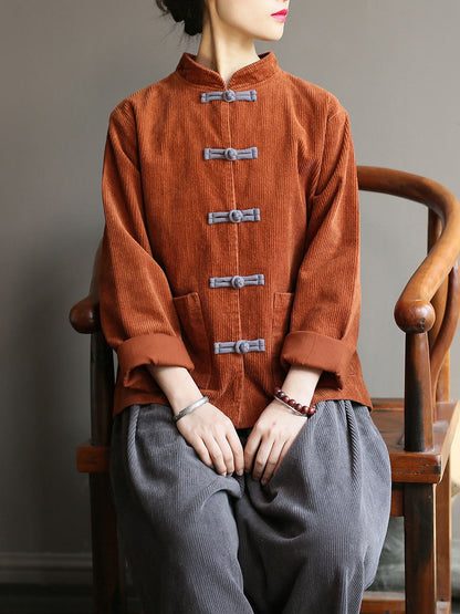 Winter Chinese Style Frog Corduroy Pocket Coat