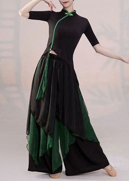 Chinese Style Green Tops and Skirts Silk Two-piece Set Summer
