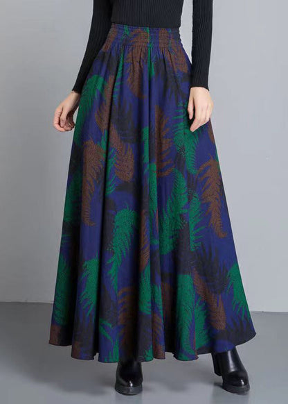 Colorblock Print Pockets Elastic Waist Cotton Skirt Winter