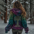 Comstylish Women's Vintage Viking Tree Of Life Gradient Knit Zip-up Hooded Sweater