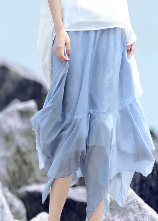 Blue Original Design Patchwork Cotton a Line Skirts Summer