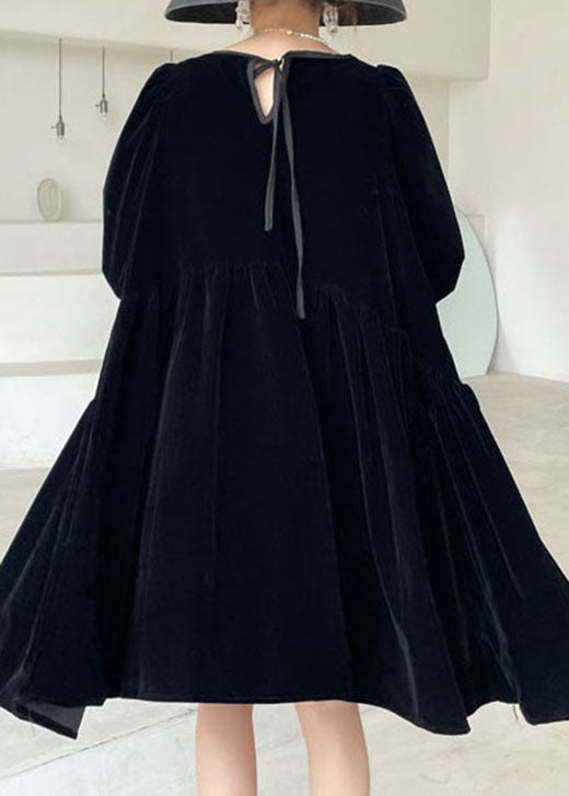 Unique Black Pleated Skirt Velour Winter
