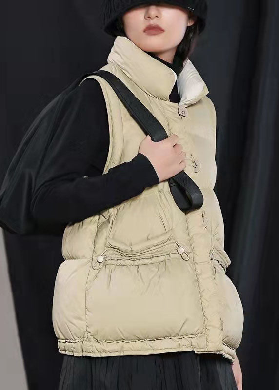 Street Mulberry Peter Pan Collar Pockets Button Winter Sleeveless Down Vest