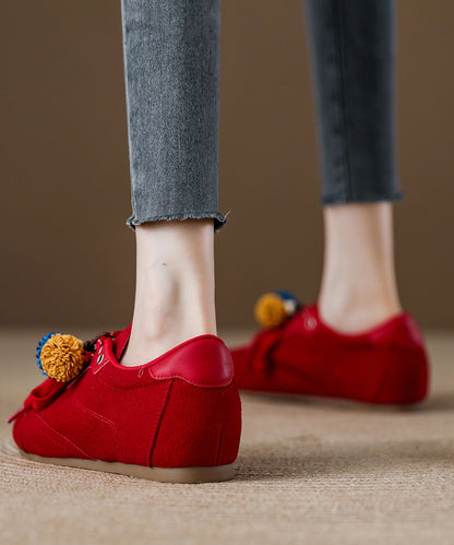 Suede Lace Up Splicing Red Flat Shoes