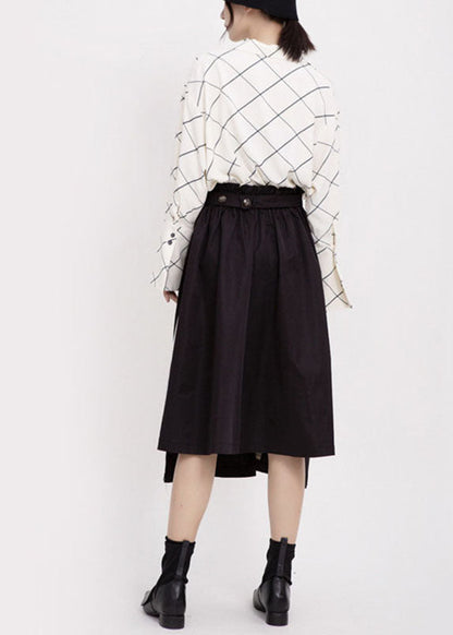 Black High Waist Patchwork Low High Design Fall Skirt