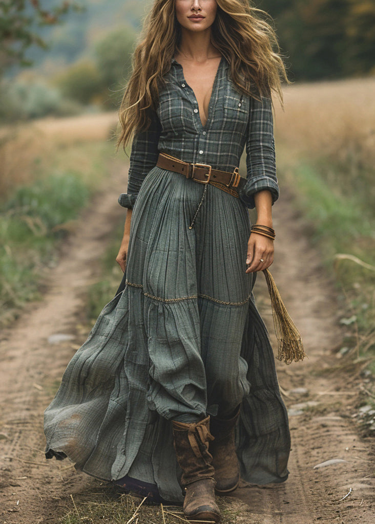 -plus-size-green-plaid-patchwork-cotton-long-dress-spring