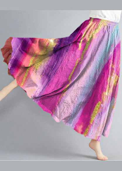 Style Color Elastic Waist Exra Large Hem Cotton Linen a Line Skirts Summer