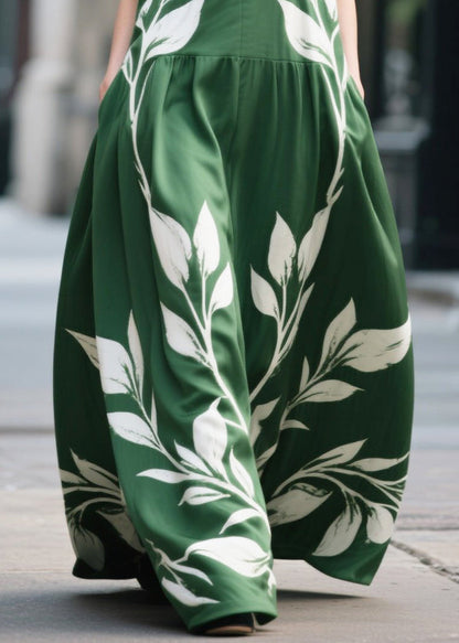 Green Oversized Print Chiffon Maxi Dress Summer