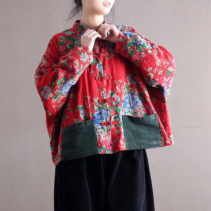Blouse Stand Collar Large Flower Long-sleeved Jacket