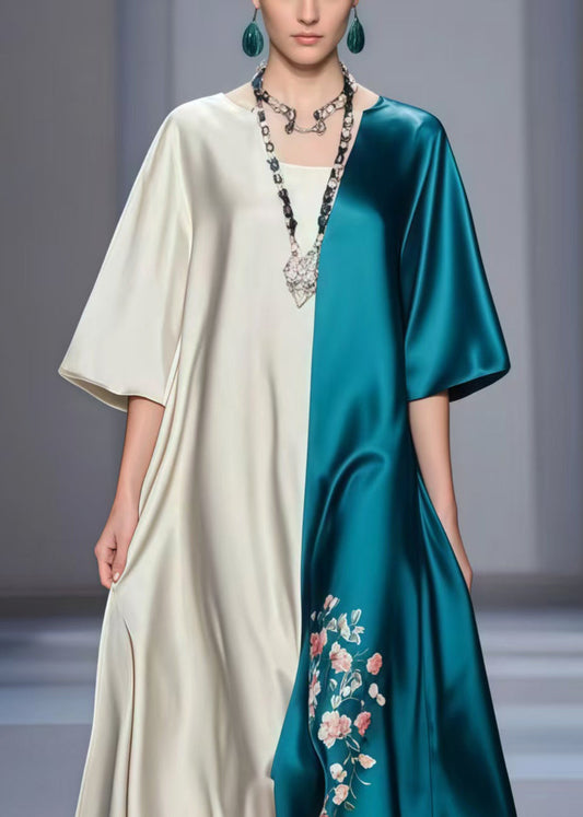 Colorblock Oversized Patchwork Silk Maxi Dresses Summer