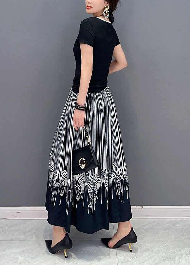 Black Oversized Zebra Pattern Cotton Skirts Spring