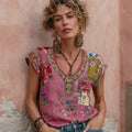 Women's Bohemian Floral Embroidery Art V-neck Short Sleeve T-shirt elevenforest