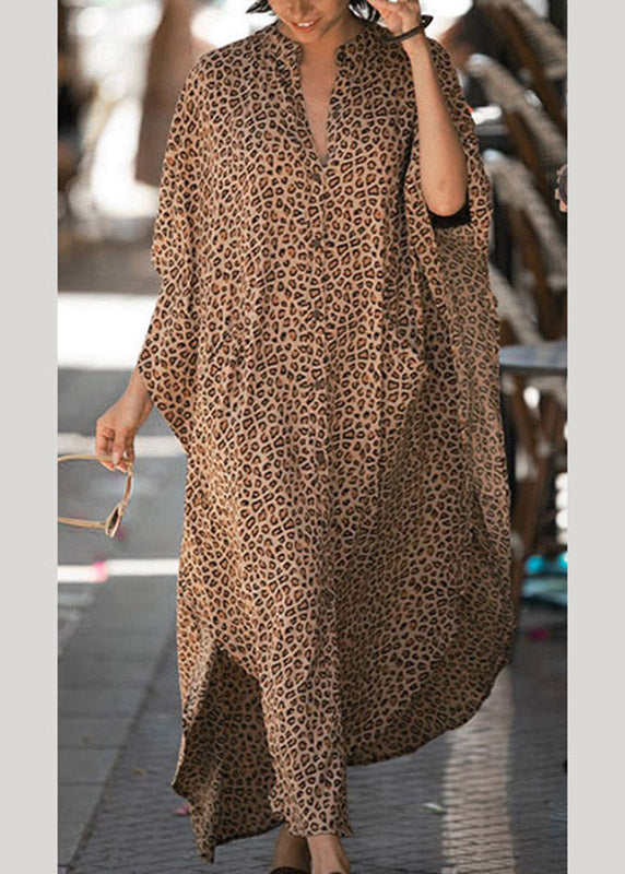 Leopard V Neck Print Long Holiday Dress Summer
