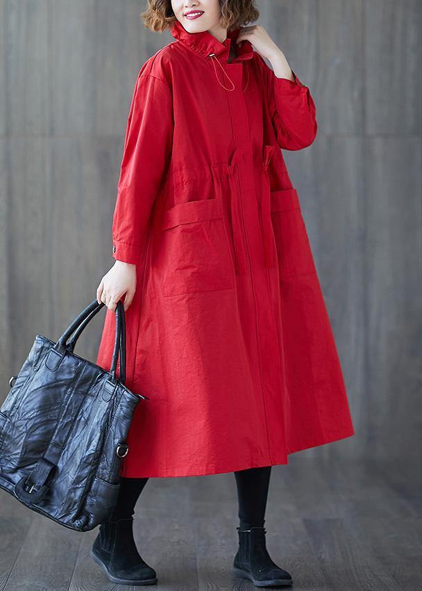 Clothing Long Jackets Fall Ruffled Drawstring Zippered Coat