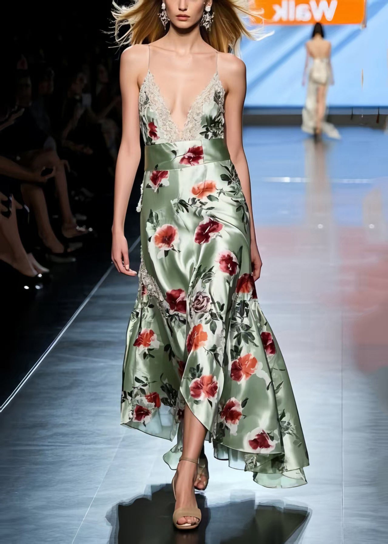 Green Silk Vestidos Dresses Exra Large Hem Summer