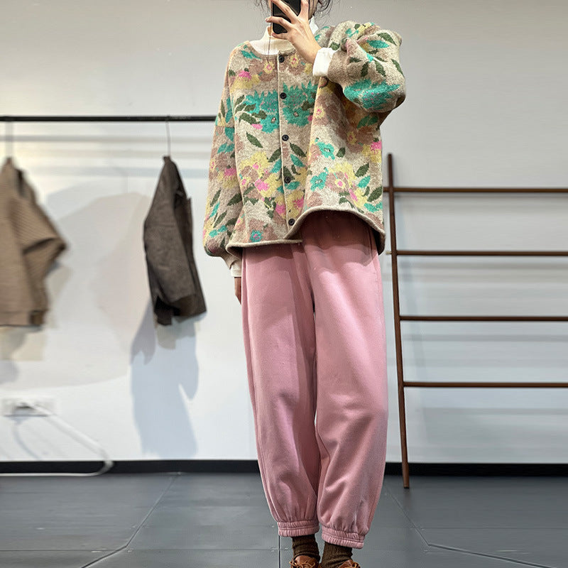 Warm Single-breasted Sweater in Jacquard Knit