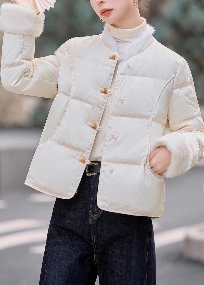 White Chinese Button Patchwork Mink Hair Duck Down Winter Coats
