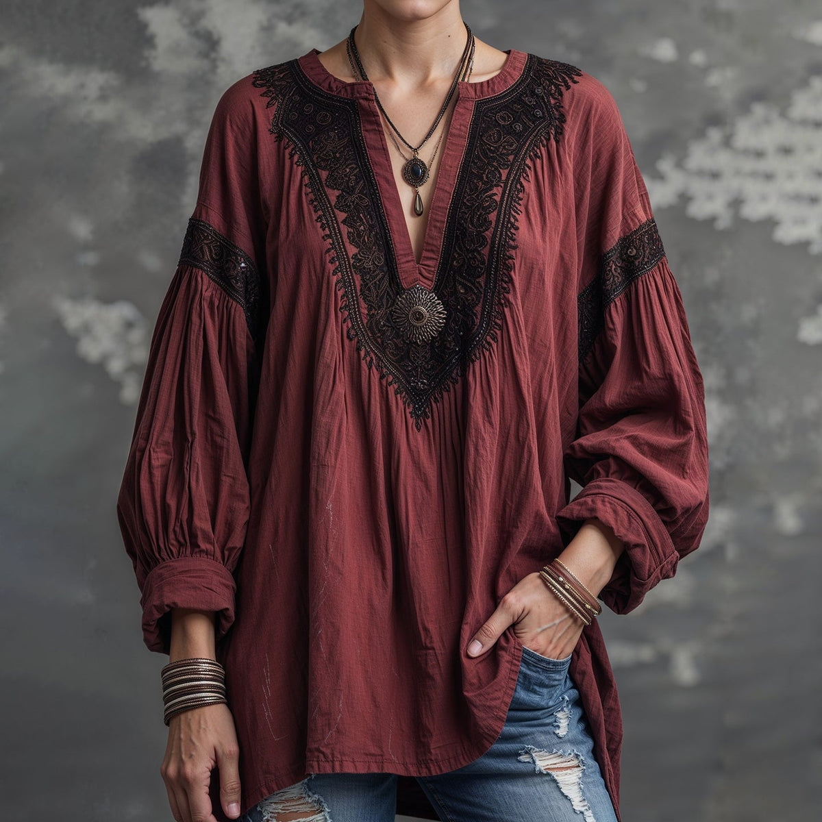 Women's Floral Art Print Linen Tops elevenforest