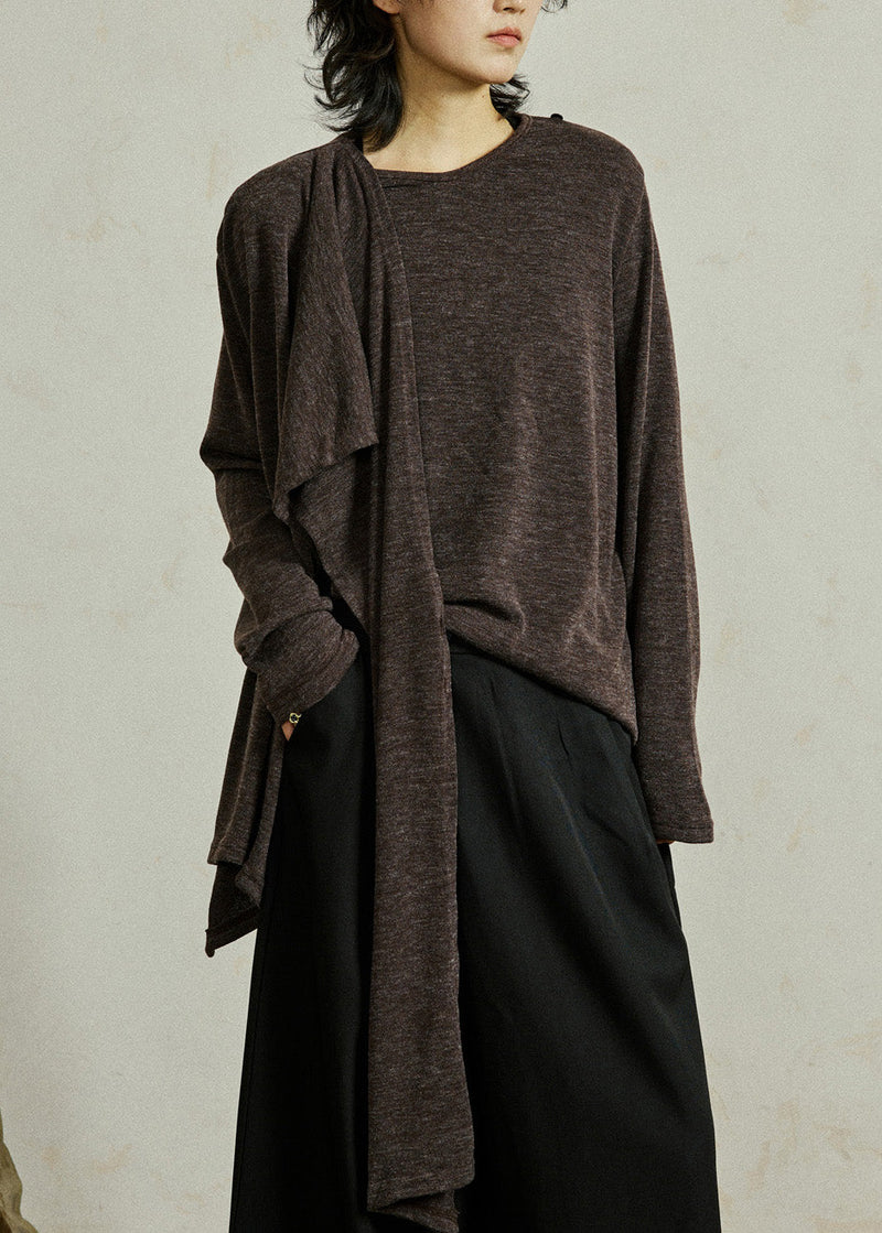 Coffee O-neck Cozy Cotton Top Fall