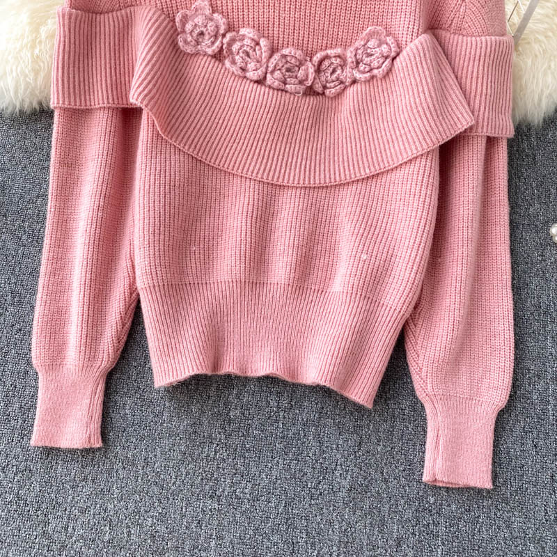 Flowers Long Sleeve Sweater Round Neck Sweater 005