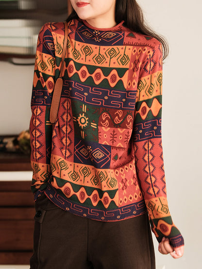 Half-high Collar Cotton Colorblock Autumn Sweater