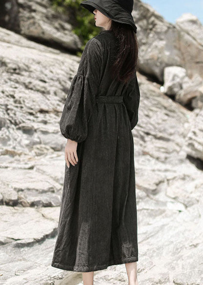 Black Patchwork Corduroy Dress Cinched