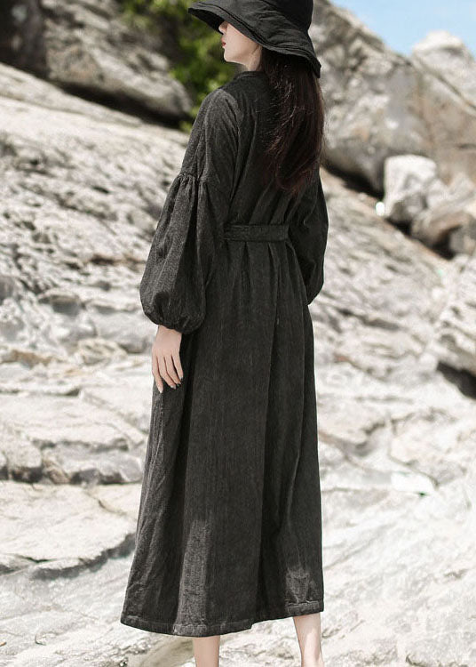 Black Patchwork Corduroy Dress Cinched