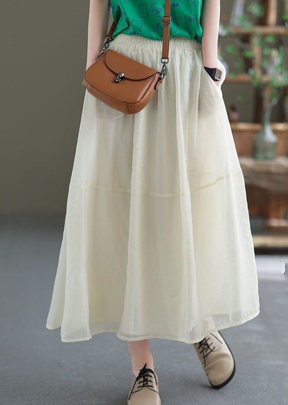 Loose Beige Color Patchwork Tulle a Line Skirts Summer