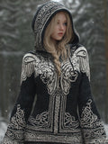 Comstylish Viking Style Wing Art Celtic Knot Distressed Knitted Hoodie Sweater