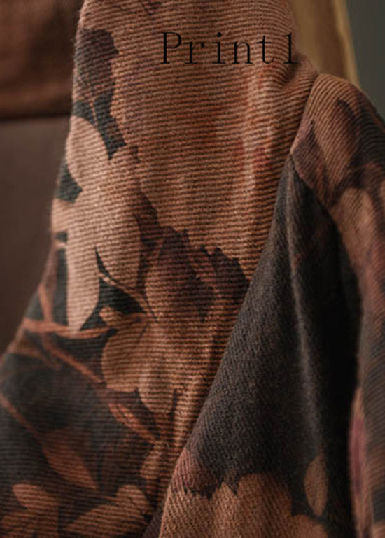 Stand Collar Print Oriental Button Fine Cotton Filled Coat Spring