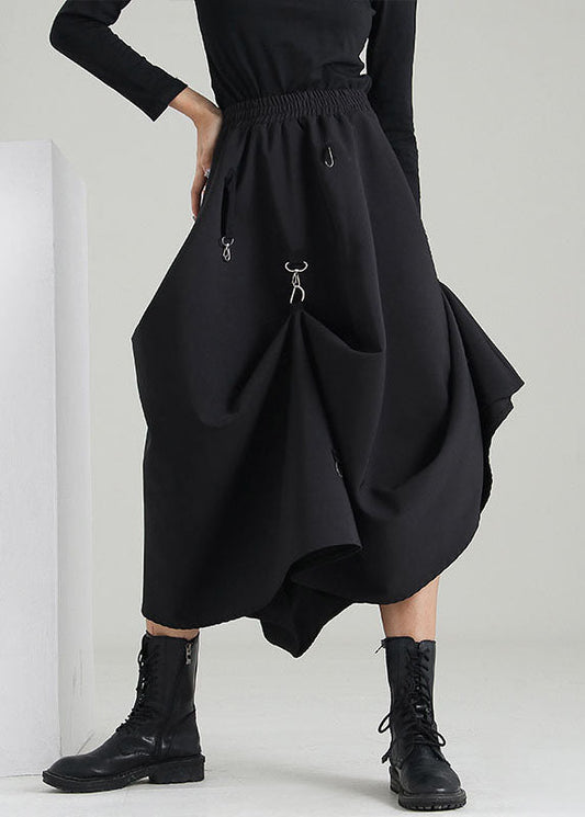 Style Black Elastic Waist Asymmetrical Sequined Skirts Spring