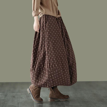 Autumn Winter Retro Cotton Linen Quilted Skirt