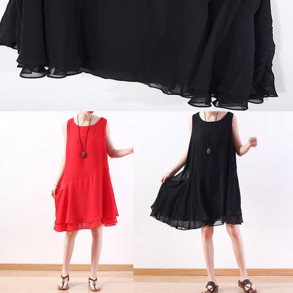 Italian Black Chiffon Outfit Korea Linen Sleeveless a Line Summer Dresses