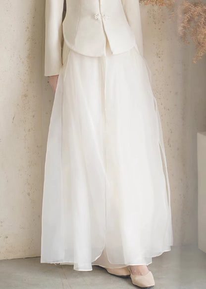 New Apricot Side Open High Waist Tulle Skirt Spring