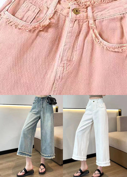 Blue Tasseled Pockets Denim Wide Leg Pants Spring
