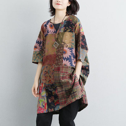 Boutique Summer T Shirt Short Sleeve Summer Flower Slit Long Tops
