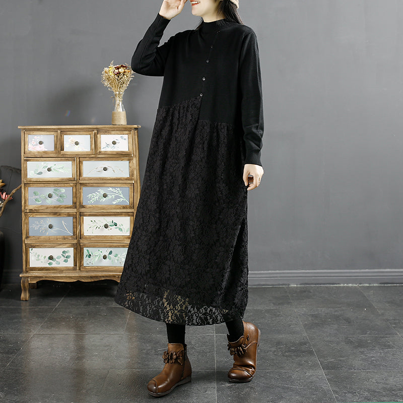 Autumn Hollow Lace Patchwork Dress