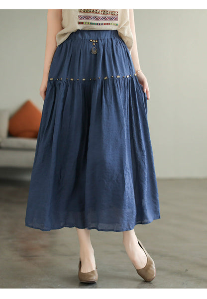 Literary High Waist Double Layer Tencel Linen Stitching Slim Skirt