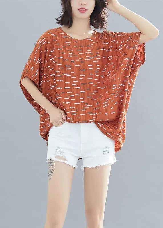 Khaki Print Clothes for O Neck Batwing Sleeve Daily Blouses