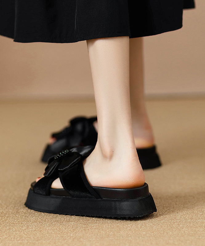 Black Platform Faux Leather Splicing Slide Sandals