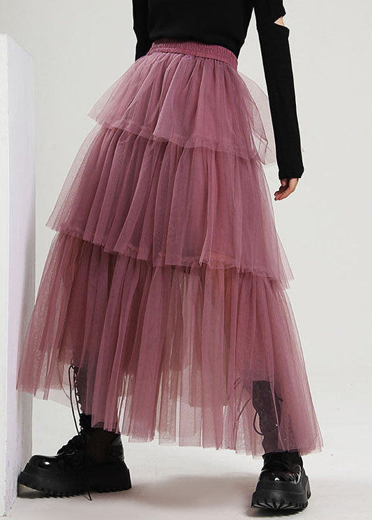 Style Purple High Waist Patchwork Tulle Skirts Spring