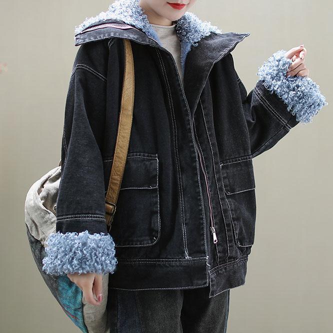 Winter Velvet Retro Denim Jacket