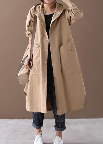 Modern Hooded Large Pockets Fine Clothes for Khaki Baggy Coat
