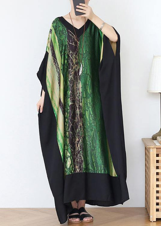French Green Print Chiffon Patchwork Spring Dress