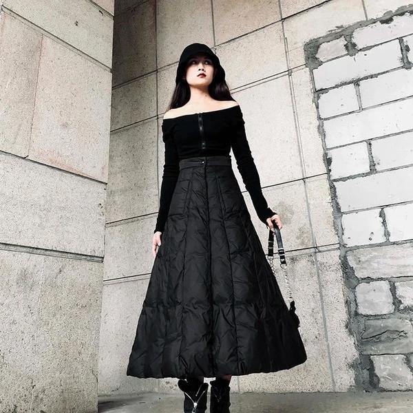 High Waist Skirt New Elastic Waist Black Winter Pocket Goddess Style Loose Skirt ( Limited Stock)