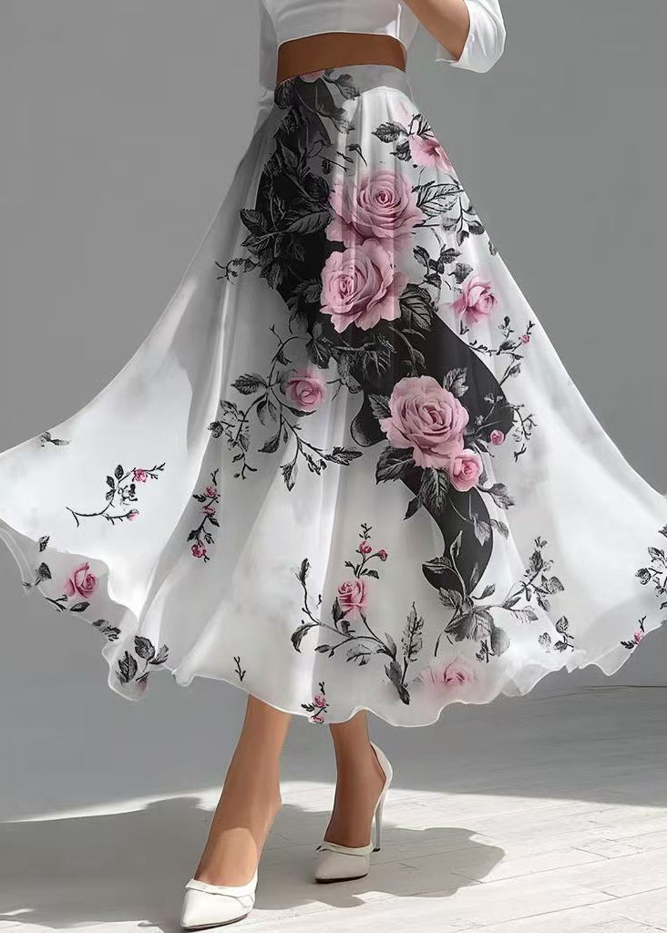 White Exra Large Hem Chiffon Holiday Skirt Summer