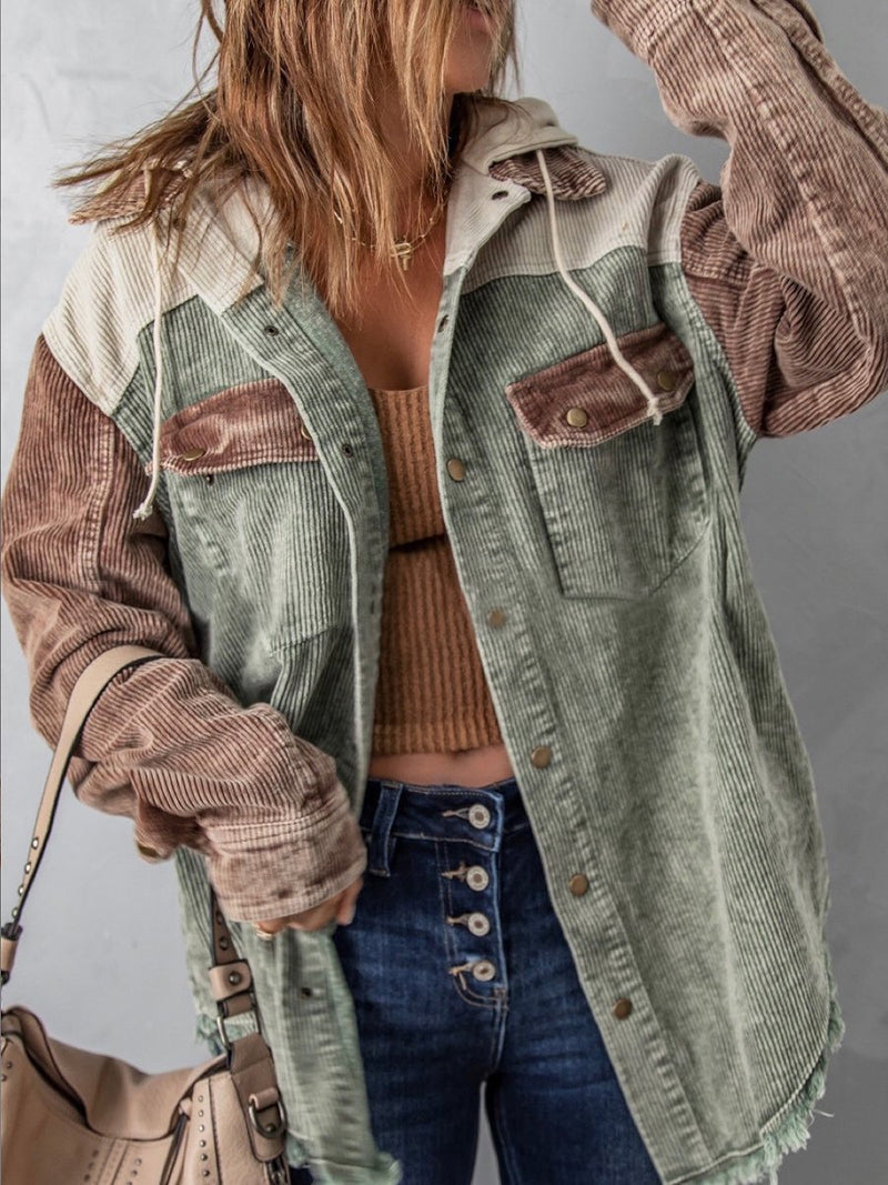 Coats Double Pocket Button Hooded Boyfriend Coat
