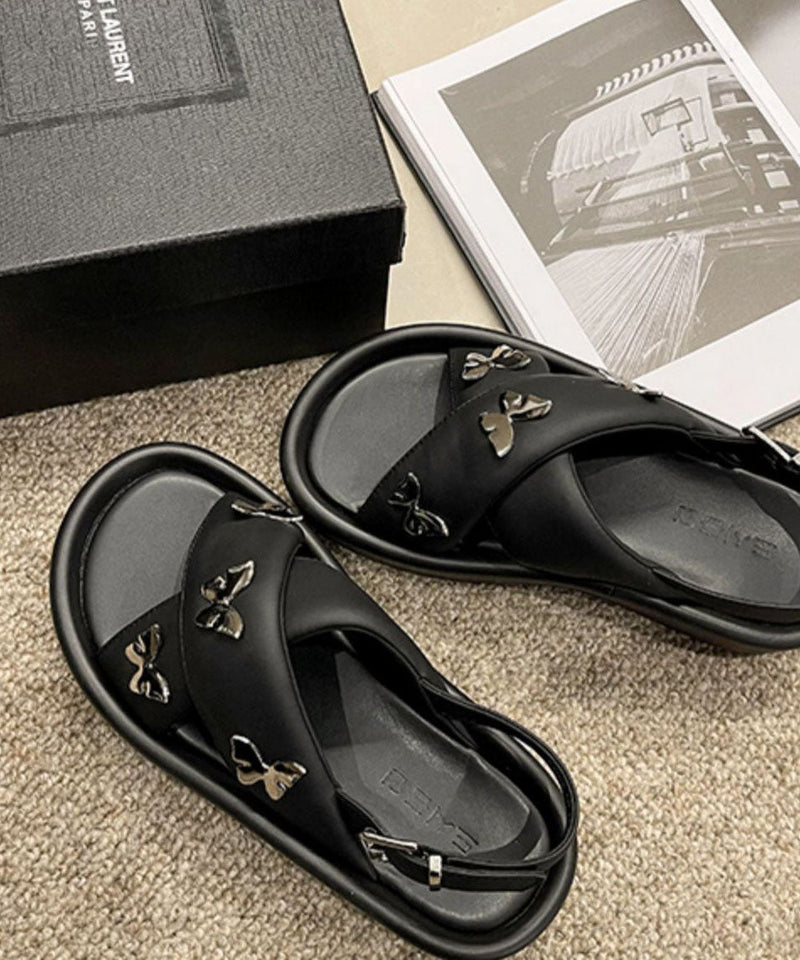 Black Peep Toe Cross Strap Platform Butterfly Splicing Sandals